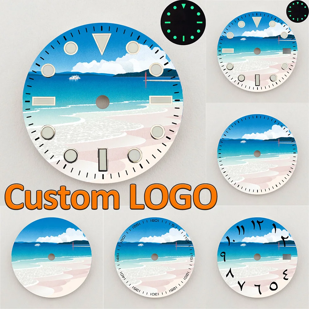 28.5mm NH35 Dial Beach Ocean Scenery Pattern Dial Luminous Dial NH36 Dial Watch Accessories Fits NH35/NH36 Movements Custom LOGO