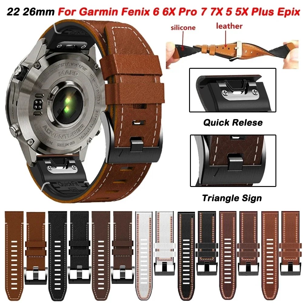 Riemen für Garmin Marq Athlet Abenteurer Golfer Kapitän Flieger Epix Gen 2 Quick fit 22 26mm Silikon Leder Armband Armband – Detail 2