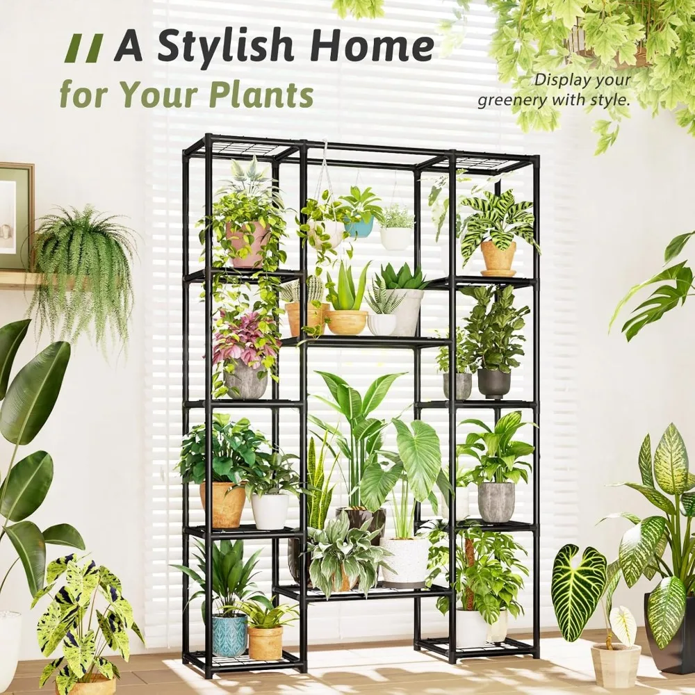 Outdoor Tall Plant Stand | Large Metal Hanging Plant Shelf & Waterproof Flower Holder for Indoor Use