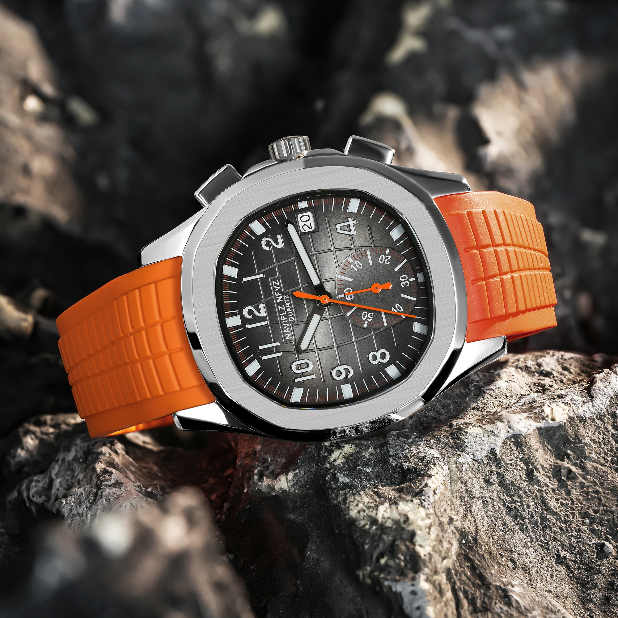 Top Brand NAVIFLZ NFVZ 2025 Direct Sales Men Chronograph Quartz Watch Sports Orange Silicone Rubber 40mm Man Waterproof Watch