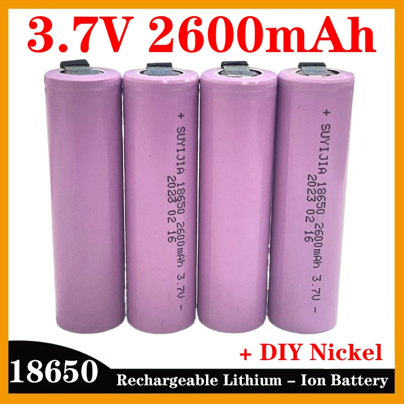 

18650 3.7V 2600mAh Battery + DIY Nickel Rechargeable Li-ion Lithium Batteries for Electronic Cigarettes Miner's Lamps Scooters