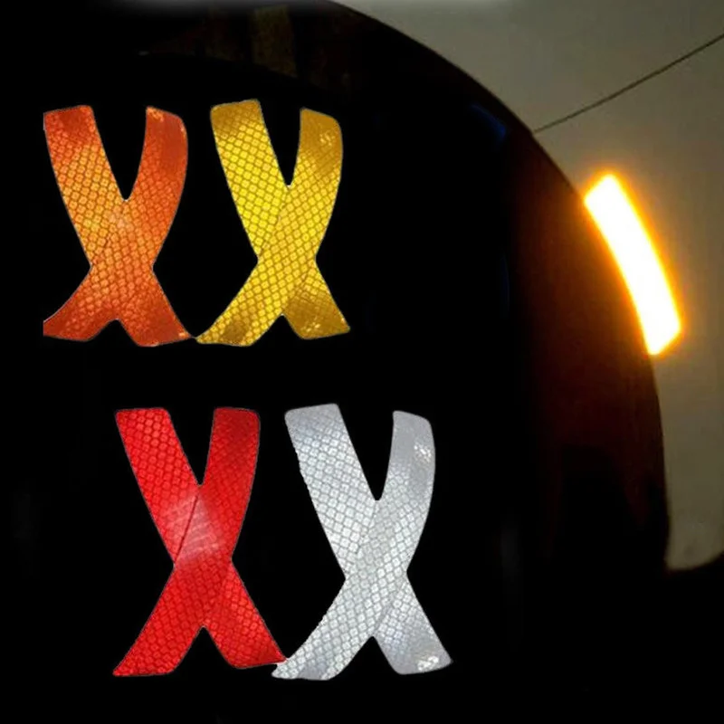 2pc Car Reflective Strip Night Anti-collision Stickers Auto Mudguards Bumper Alert Decal White Red Orange Yellow Car Accessories
