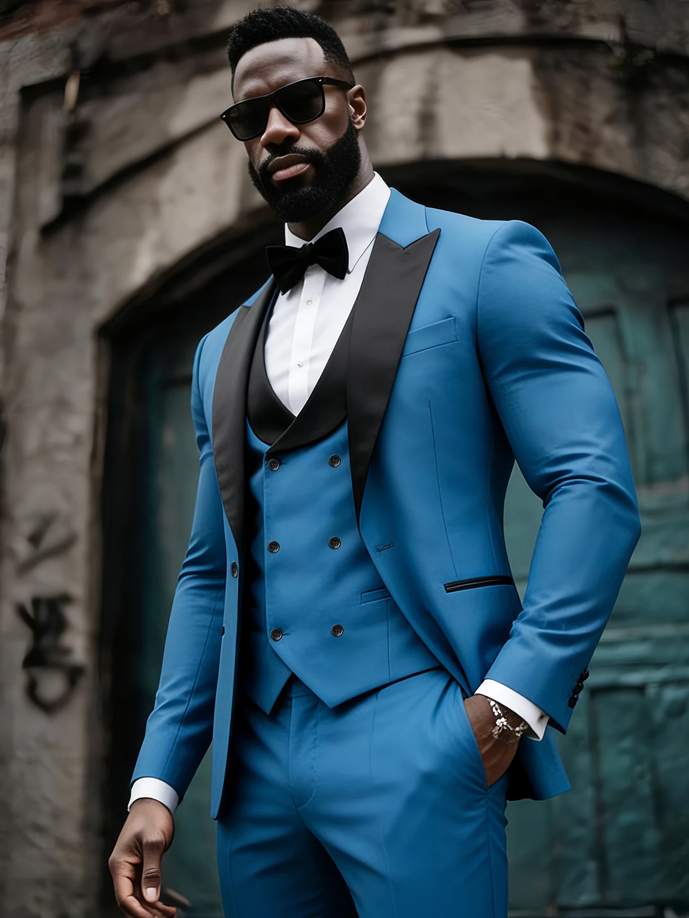 

Men's 3-Piece Suit Set Peak Lapel One Button Blazer Vest Pants Slim Fit Formal Business Wedding Classic Black Suit