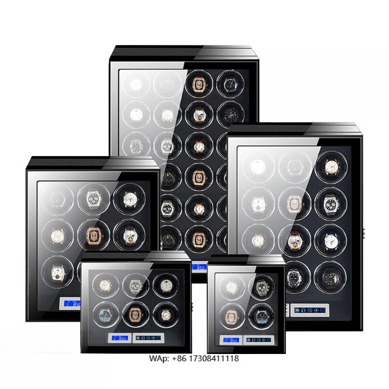 

Автоматический виндер для часов, сейф-органайзер класса люкс на 6-24 слота с разблокировкой по отпечатку пальца, сенсорным ЖК-экраном, деревянный футляр для хранения часов