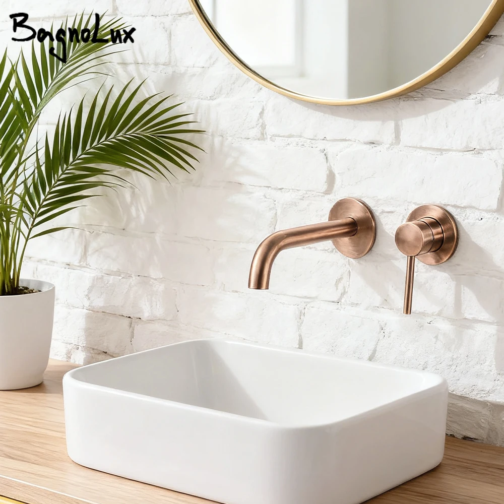 

Bathroom Basin Faucet Sink Tap Wash Mixer Hot And Cold Water Wall Mounted Spout Bath Single Handle Ceramic Cartridge Crane