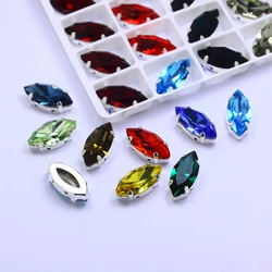 Horse Eye Glass Rhinestones with Claw, Sew-On Rhinestones, Strass Glitter Stones for Needlework Clothes, 6x12mm