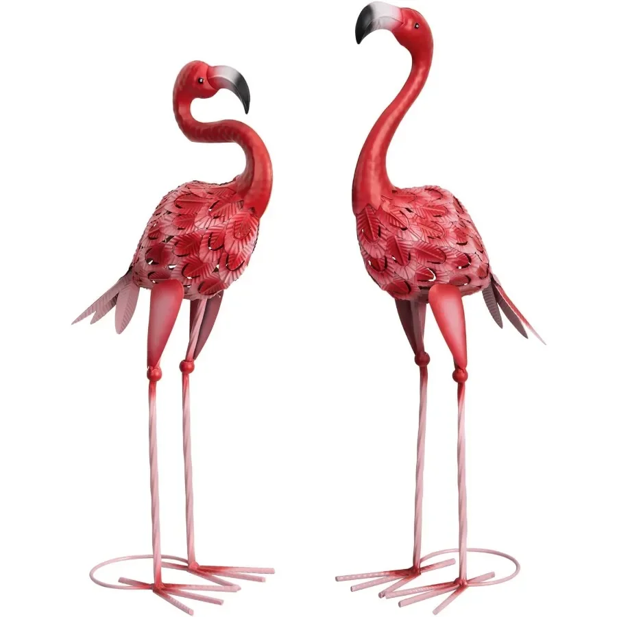 

Metal Flamingo Garden Statues Red Flamingo Yard Art Outdoor Sculptures for Home Patio Lawn Backyard Décor Set of 2