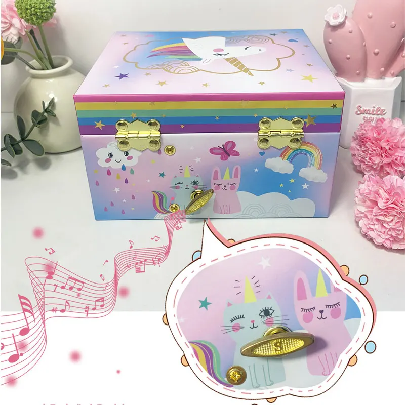 Jednorożec mechaniczna pozytywka pudełko do przechowywania biżuterii organizer na biurko śliczna mała dziewczynka prezent pierścionek/naszyjnik/bransoletka/etui do przechowywania kolczyków