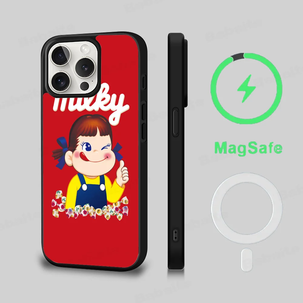 F-Fujiya M-Milky P-Peko C-chan Cartoon Phone Case Magesafe Magnetic Wireless Charge Case For IPhone 16 12 13 14 15 Pro Max Plus