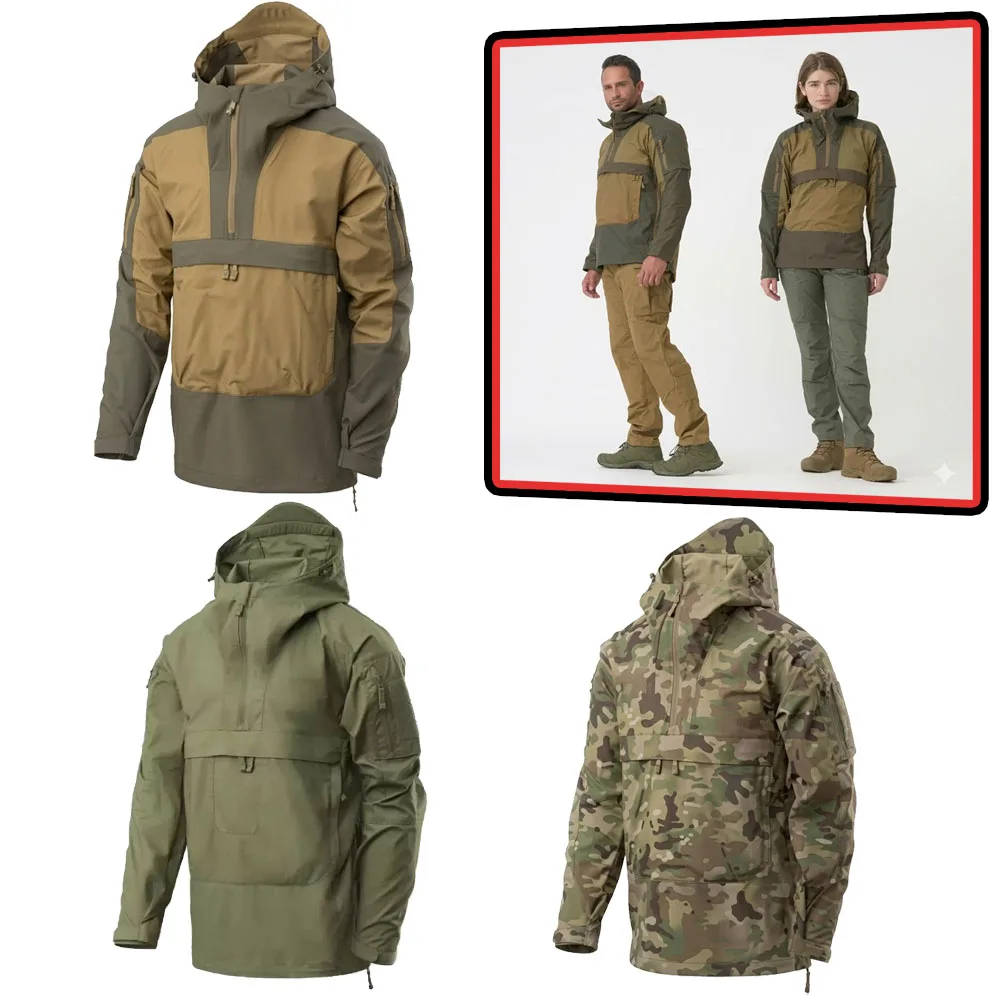 Tactical Anorak Jacket Men Outdoor Windbreaker Softshell Commuter Hooded Smock Multi-pocket Combat Military Style Cargo Pullover