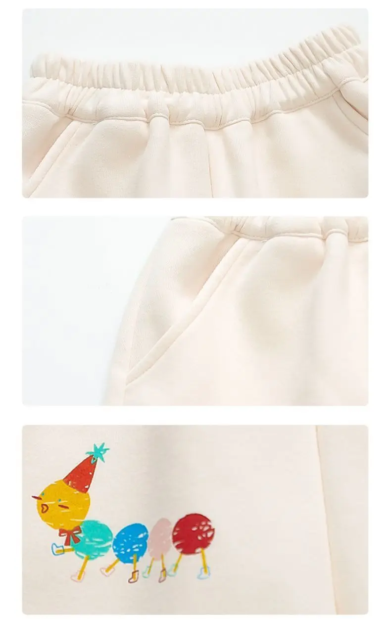 1-8 Jahre Kinder Mädchen Beige Hosen-Sets Cartoon-Muster Langarm Lose Geraffte Pullover-Hoodies + Elastische Taille Weite Hosen 2-teilige Sets – Detail 23