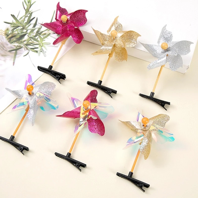 N80C Barrettes Clip Pinwheel Y2K Girls Hairpin Barrettes Clip Summer Headwear