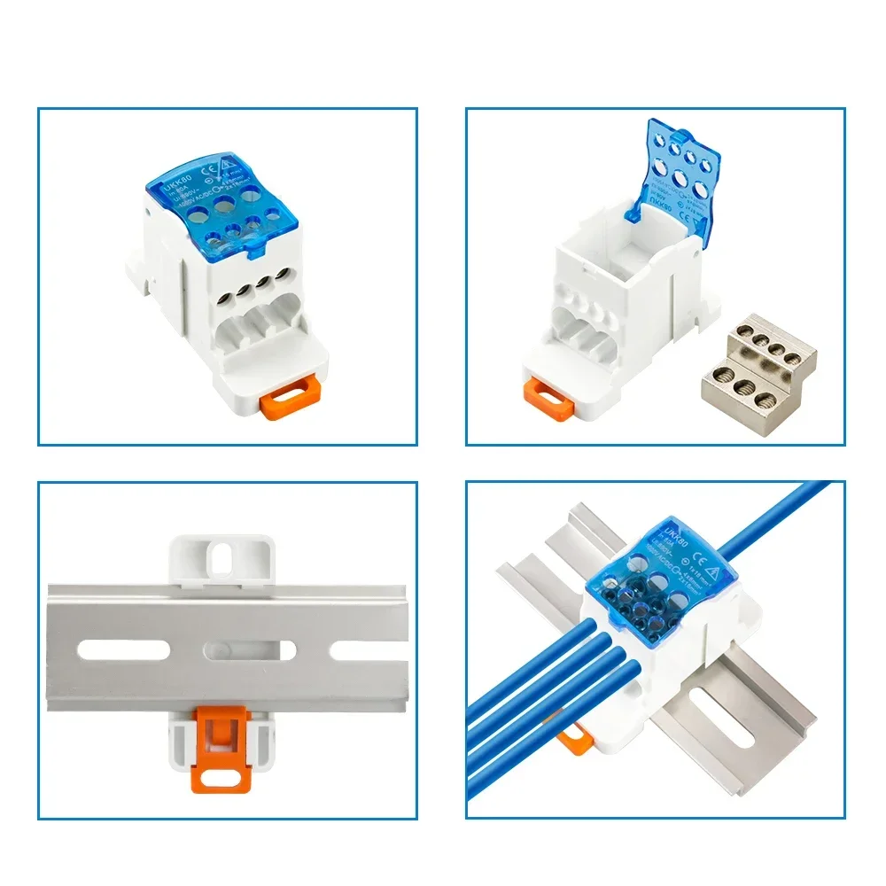 1 Piece UKK 80A Din Rail Distribution Box Block One In Multiple Out Power Universal Wire Connector Junction Box Terminal Block
