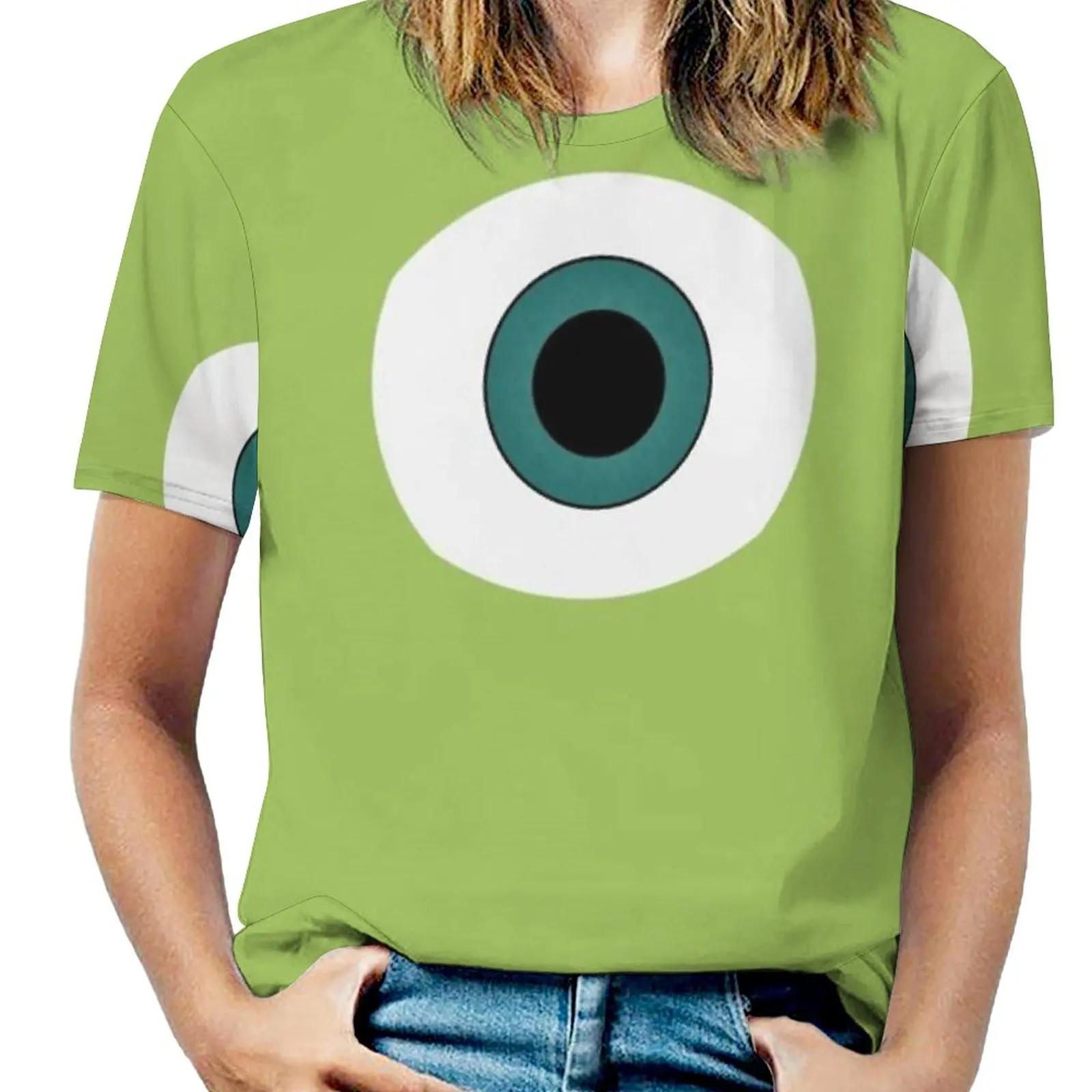 Mike Monster New Fashion Zip Off Shoulder Top Short-Sleeve Women Shirt Mike Pixar Monster Monsters Inc University Sully Pixar