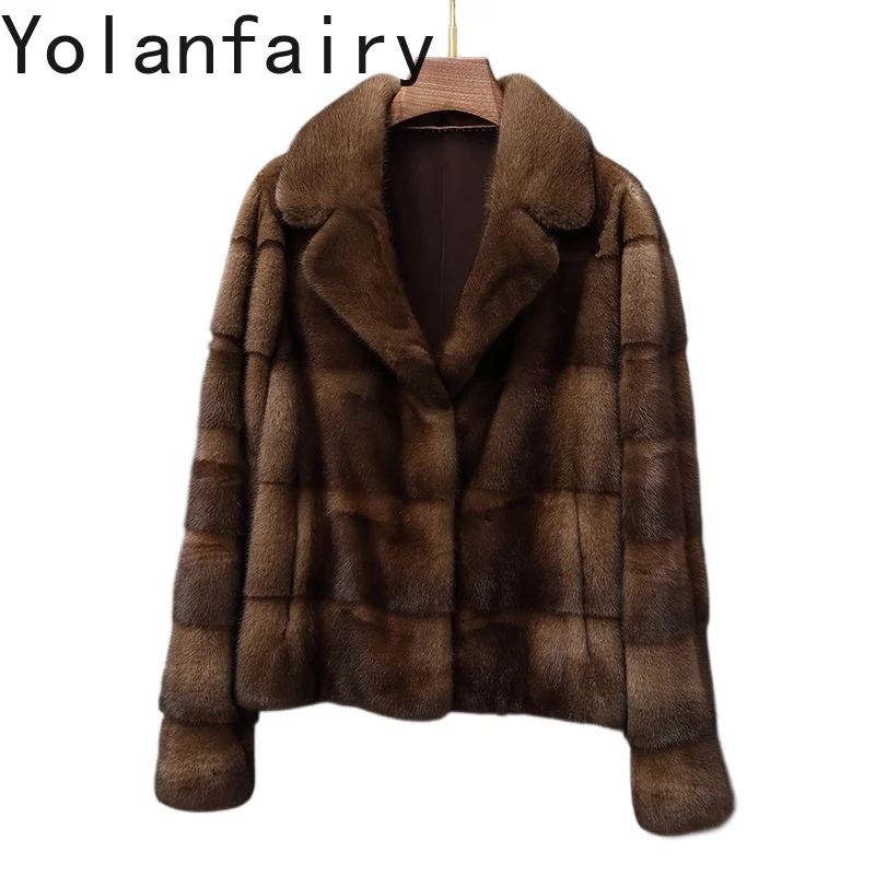 YOLANFAIRY Cappotto di pelliccia di visone naturale Donna di lusso 2025 Inverno Breve Cappotti di pelliccia reale Giacca di pelliccia di visone Moda donna Capispalla corti