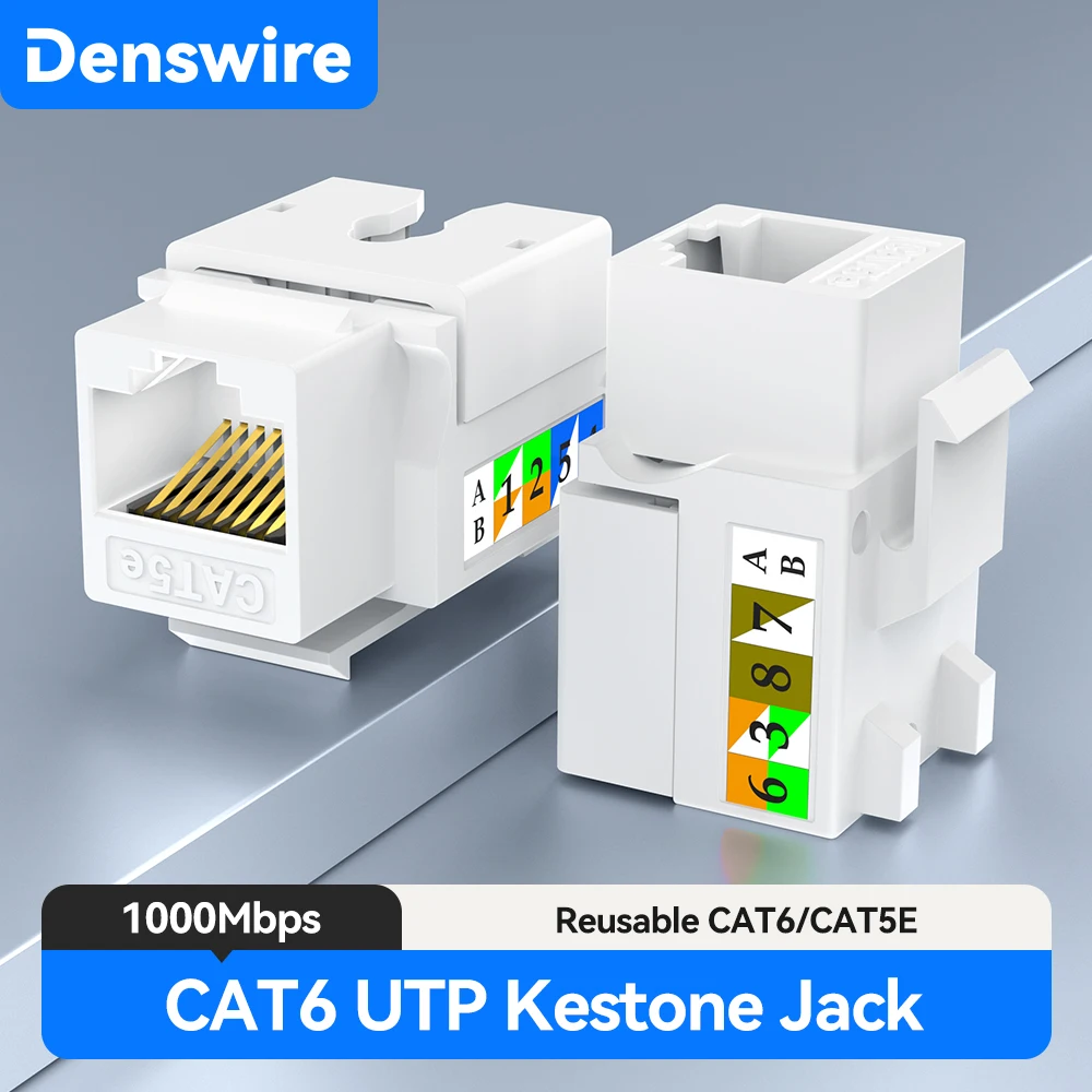 مقبس Denswire RJ45 Cat5E/6 Keystone، قارنة توصيل الوحدة غير المحمية، متوافقة مع كابل شبكة إيثرنت Cat5e/Cat6