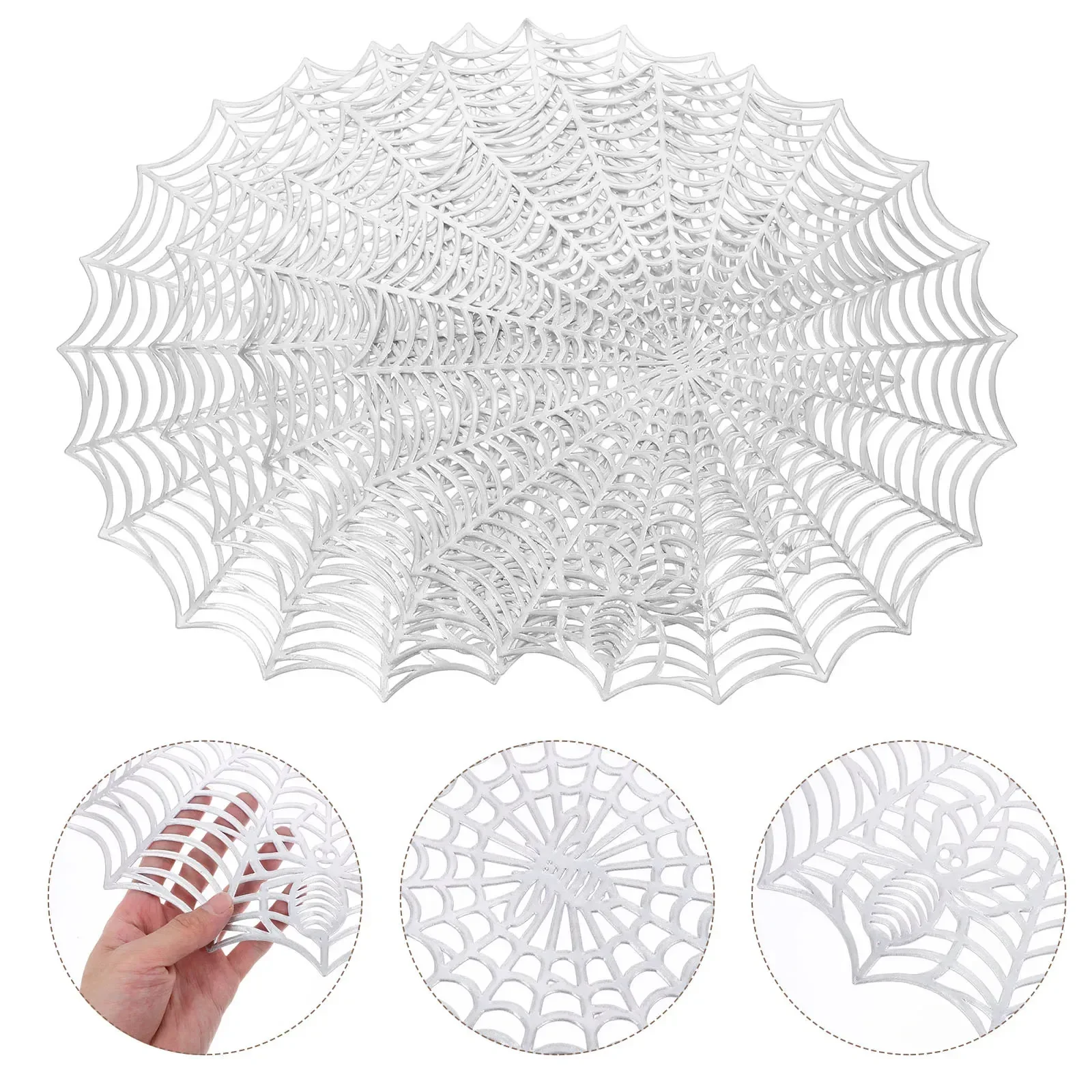 

4 Pcs Halloween Decor Indoor Round Placemat Dinner Table Mats Water Proof Silver Pvc Man 250813