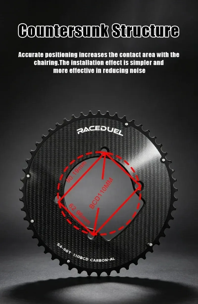 RACEDUEL 110BCD Carbon Crankset 11/12 Speed Double Chainring for Shimano R7000 R8000 R9100 R9200 50-34T/52-36T/53-39T/54-40T