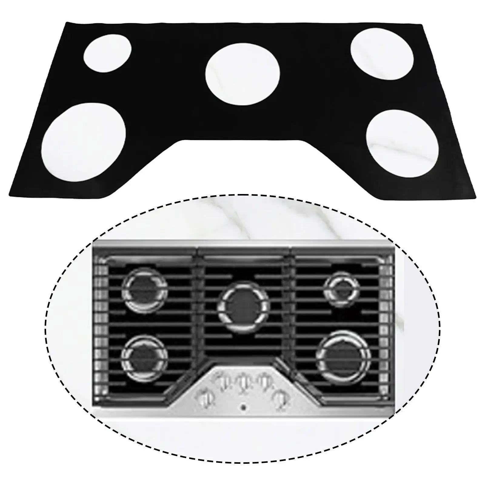 Silicone Gas Range Cover Heat Resistant Stovetop Protector Mat for 5 Burner Black Reusable Easy Clean Kitchen Accessory