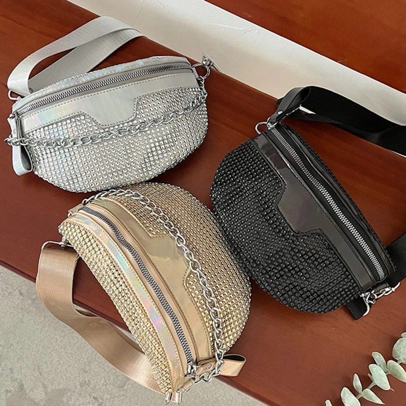 Women Fanny Pack Diamond Waist Belt Bag Luxury Designer Shoulder Bags For Women Fashion Handbag Chain Chest Pack Crossbody Bags