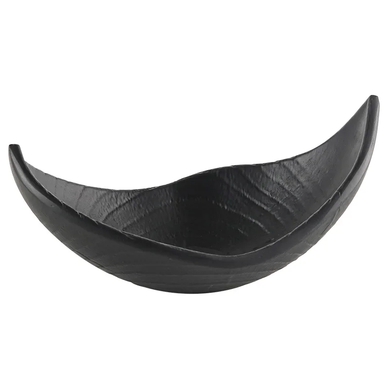 Wabi Sand Wind Imitation Carbonized Solid Wood Fruit Plate Ornament Office Abstract Crescent Moon Boat Snack Plate Ornament