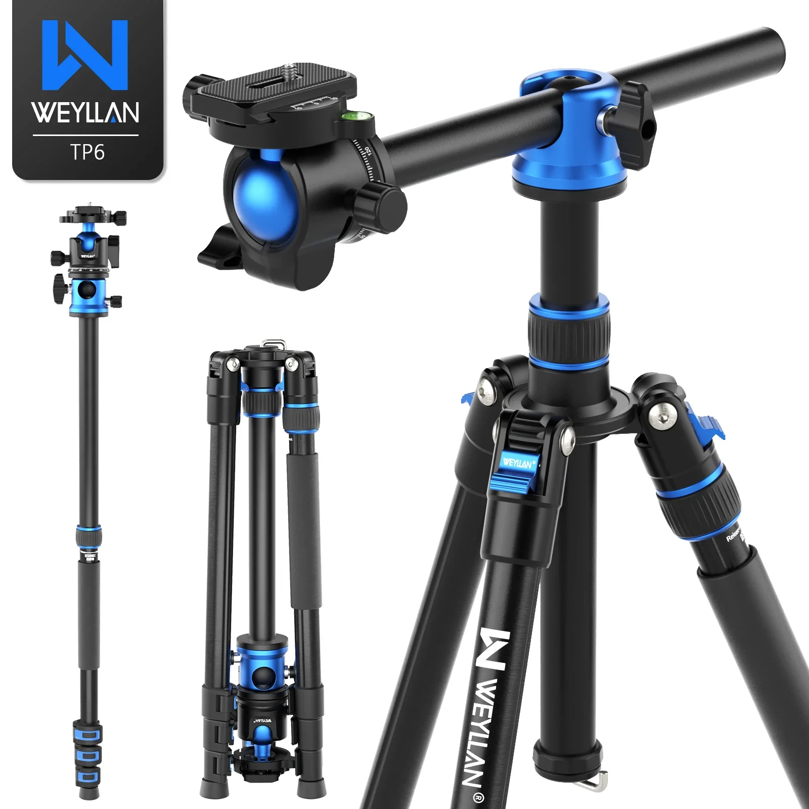 WEYLLAN TP6 Professional Horizontal Tripod for Camera with Faster Flip Lock 66.9