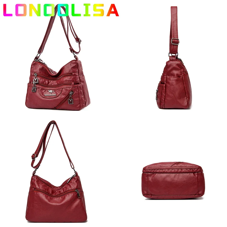 Bolso de cuero suave de alta calidad para mujer, bandolera de diseñador con múltiples bolsillos, 2024