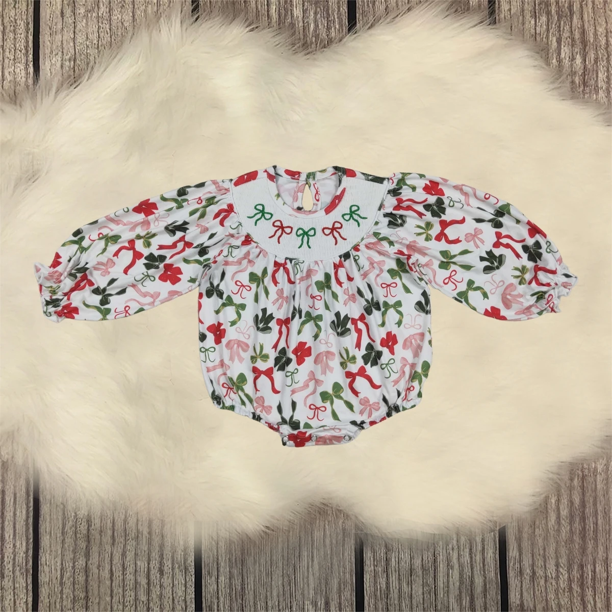 

Infant Christmas Embroidery Bows Clothing Baby Kids Children Long Sleeves Girl Smocked Jumpsuit Newborn Toddler Romper Wholesale
