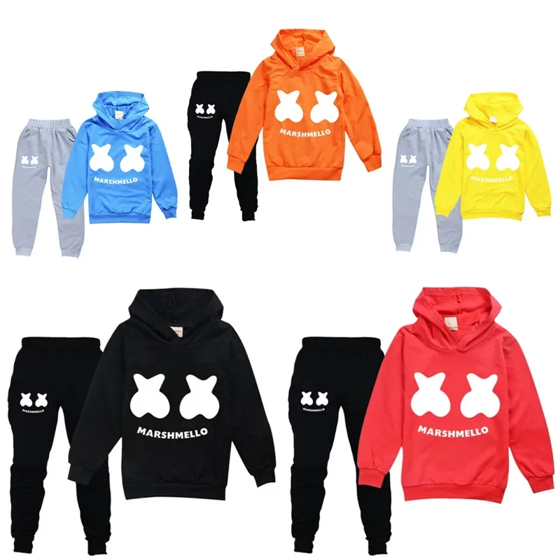 DJ Marshmello Cosplay Clothing Set Children Clothe Toddler Boys Clothes Sets Teenagers Girls Hoodies Pants 2pcs Sets Sport Suits