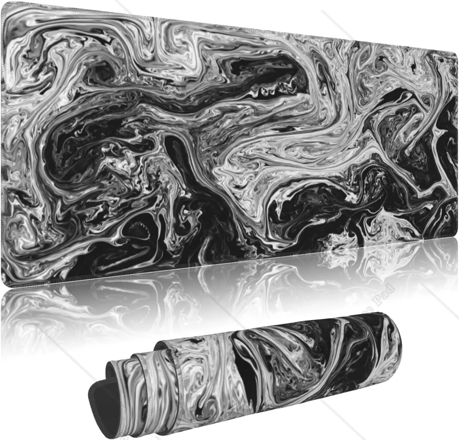 Black and White Marble Fluid Texture Design Gaming Mouse Pad XXL Large Mouse Pad with Non Slip Rubber Base 11.8 X 31.5 Inch