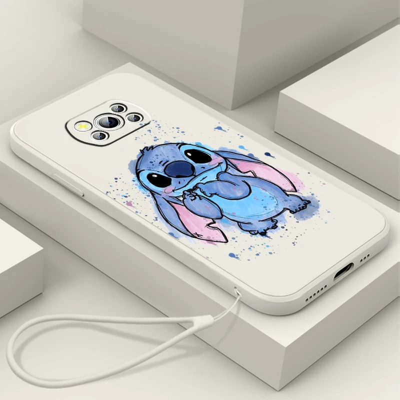 Stitch Lilo Cute Cartoon Disney Liquid Rope For Xiaomi Mi Poco X5 X4 X3 M6 M5 M5S M4 M3 F5 F4 F3 C55 C40 Pro 5G Soft Phone Case