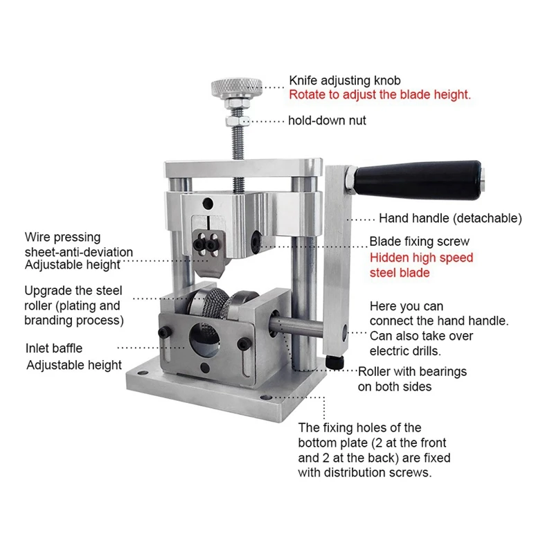 Wire Stripper Manual Wire Stripping Tool Scrap Copper Cable Peeling Machine Hand Crank With Hand Electric Drill Silver