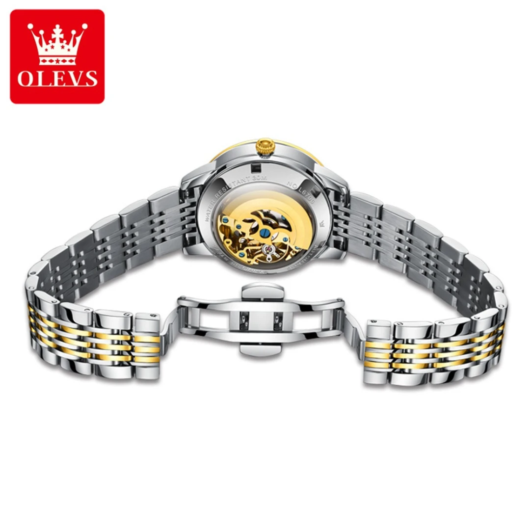 OLEVS ของขวัญนาฬิกากลไกแฟชั่น6706สายสแตนเลสหน้าปัดกลมเรืองแสง