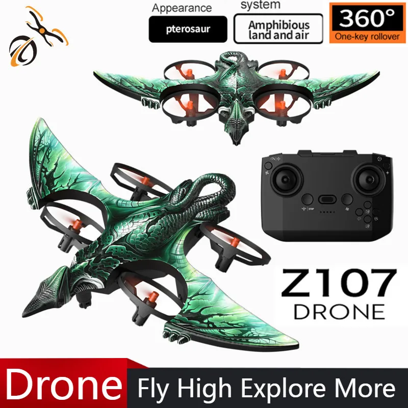 Z107 RC Plane Pterosaur Drone Land Air 2in1 2.4G 9-Axis Gyro EPP Foam RC Aircraft with Led Light One Key Take Off RC Glider Toys