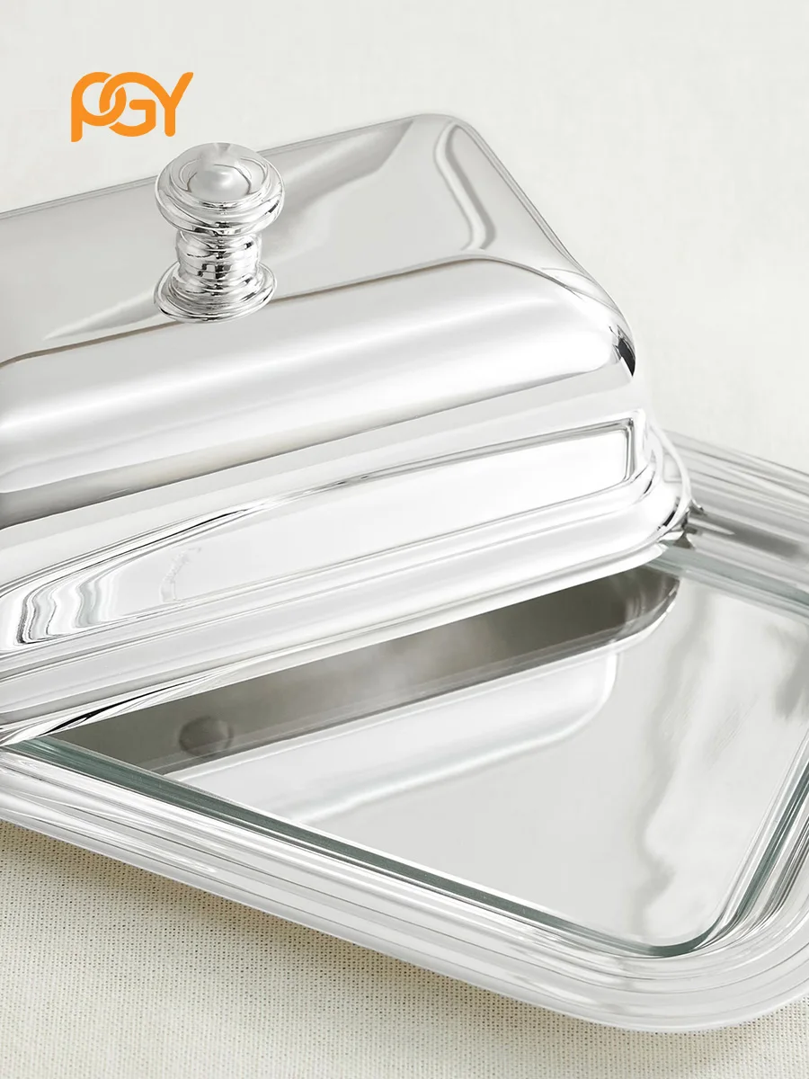 Luxury Stainless Steel Butter Dish with Lid, Retro Butter Tray for Countertop, Butter Container for Home Decor, Kitchen