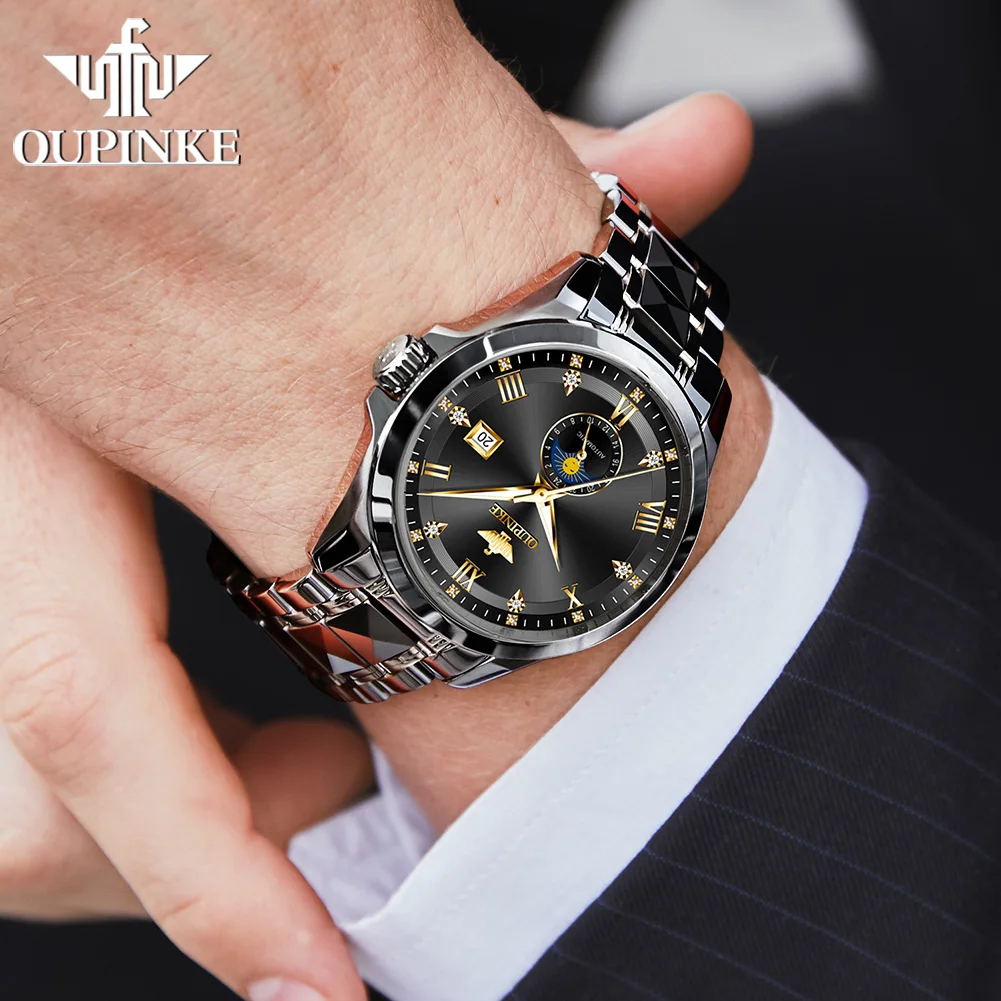 OUPINKE Nuovo 3265 Orologio meccanico da uomo Fashion Business All Automatic Watch Orologio da uomo con specchio in zaffiro HD con fasi lunari impermeabili