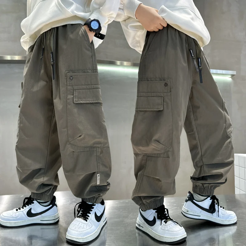 High Quality Kids New Spring Sports Cargo Pants for Boy Casual Cotton Trousers School Child Thick Autumn Sweatpants Trackpants