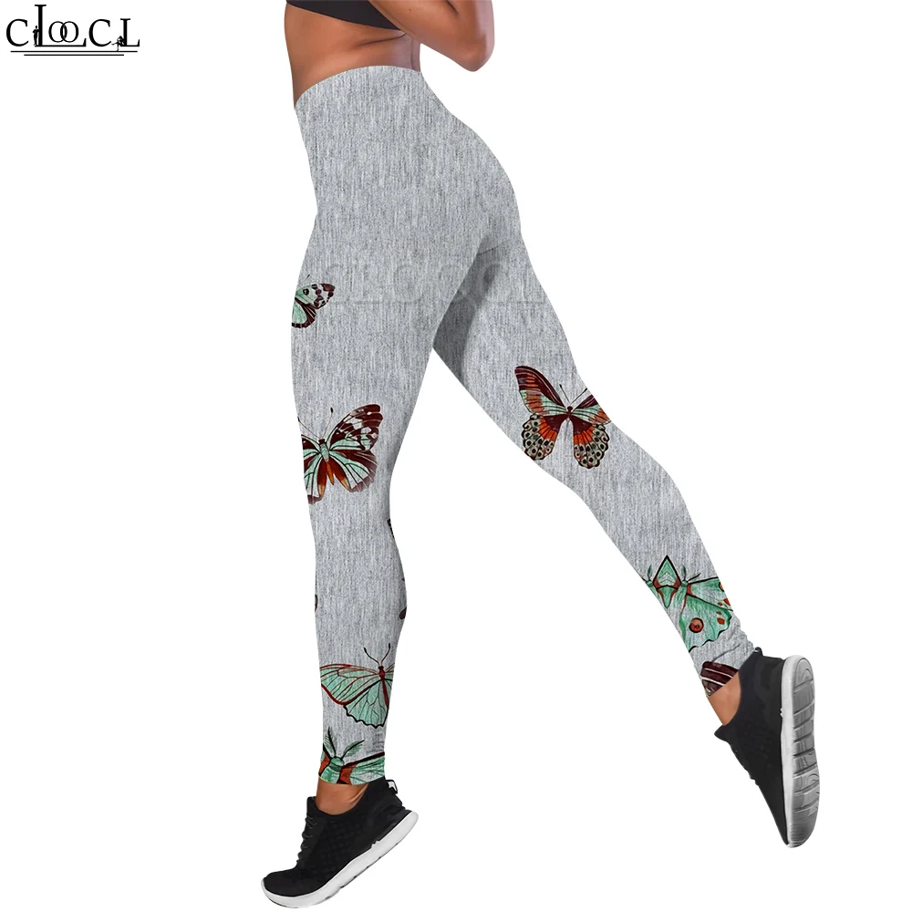 CLOOCL Dameslegging Mooie vlinderspatroon 3D-bedrukte broek Hoge taille Stretch Sportlegging Jogging Yogabroek