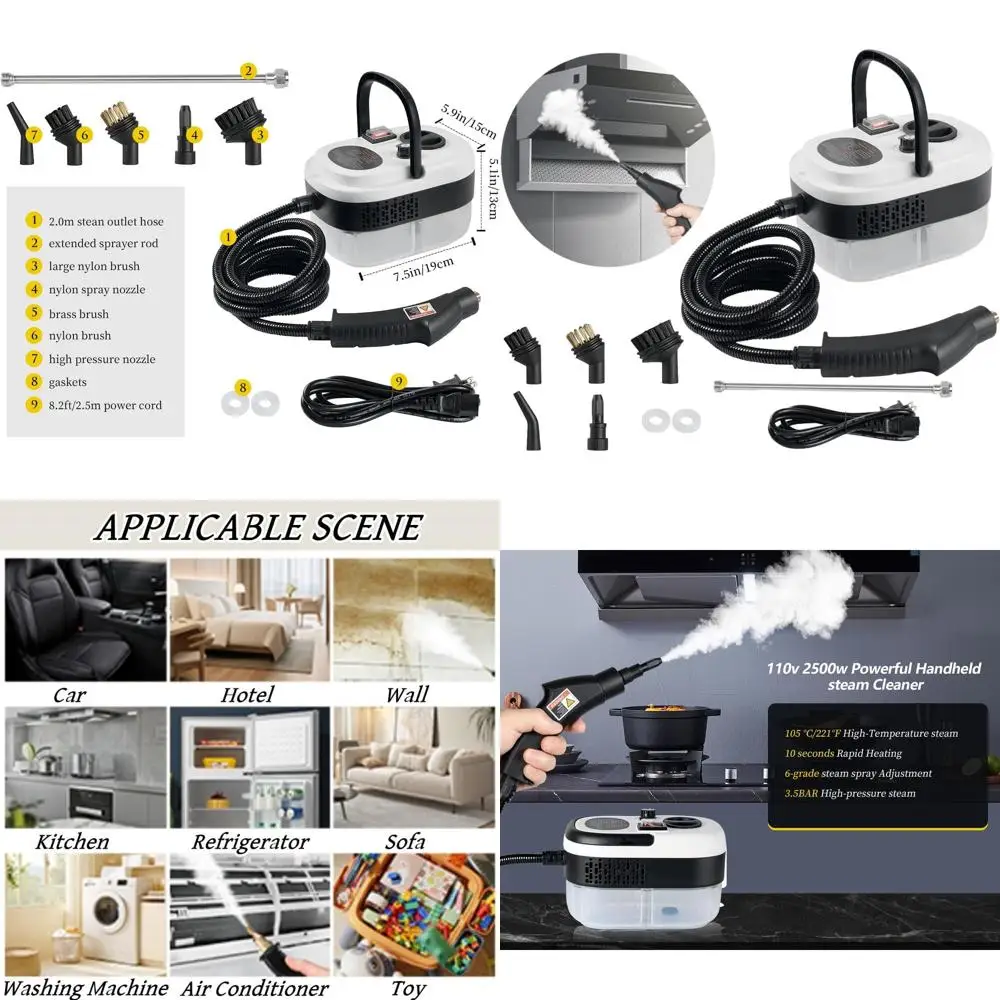 

Portable 2500W Multi-Purpose Steam Cleaner for Home, Car, Floors, Upholstery, Kitchen, and Bathroom