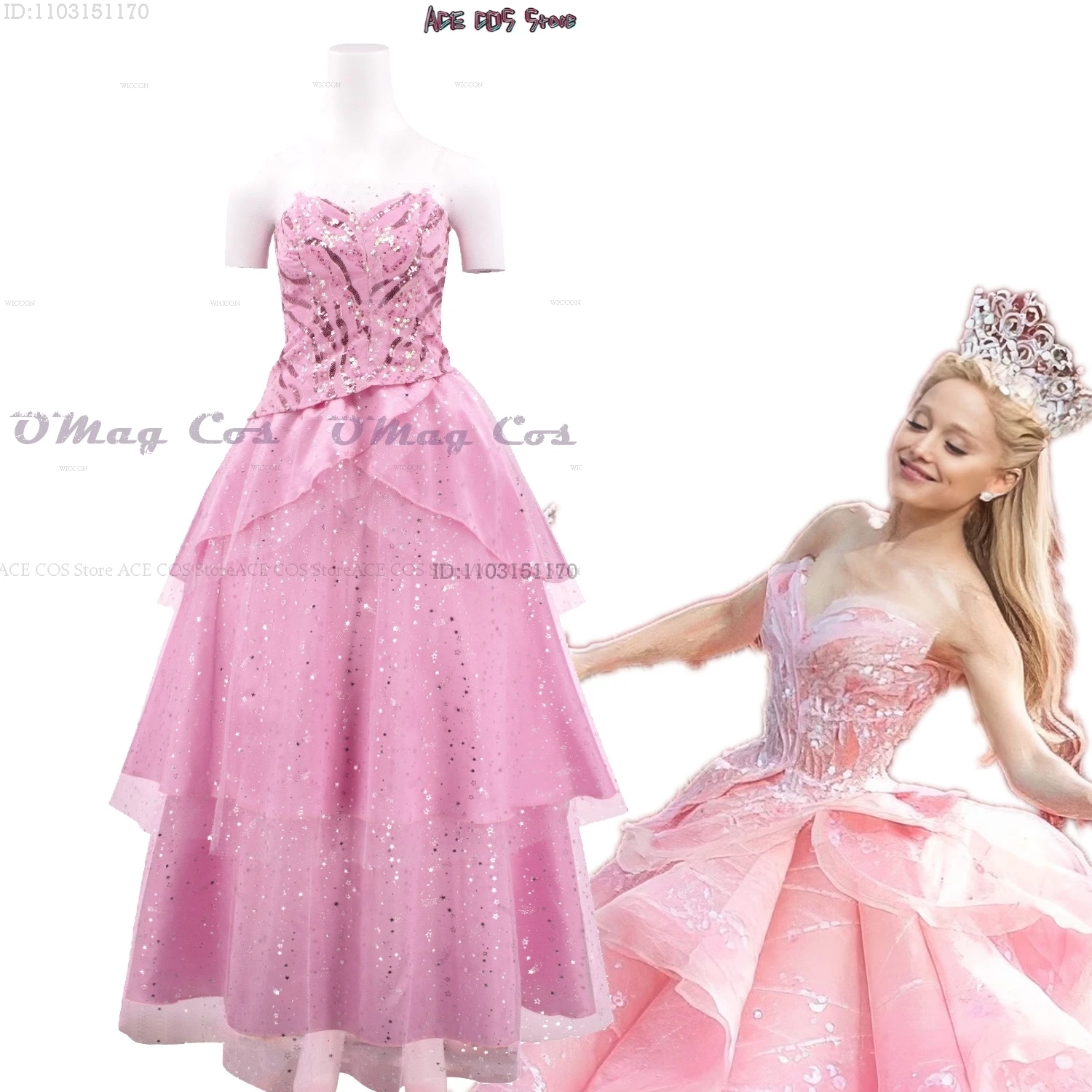 Wicked Glinda Cosplay Heksen Kostuums Kleding 2024 Film Party Rollenspel Prinsessen Roze Pak Jurk Baljurk Gewaad hoed