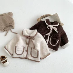 2022 Winter Baby Jas 0-3Years Pasgeboren Jongen Meisje Lam Wol Warme Jas Pocket Fluwelen Vest Uitloper Kinderen Kleding