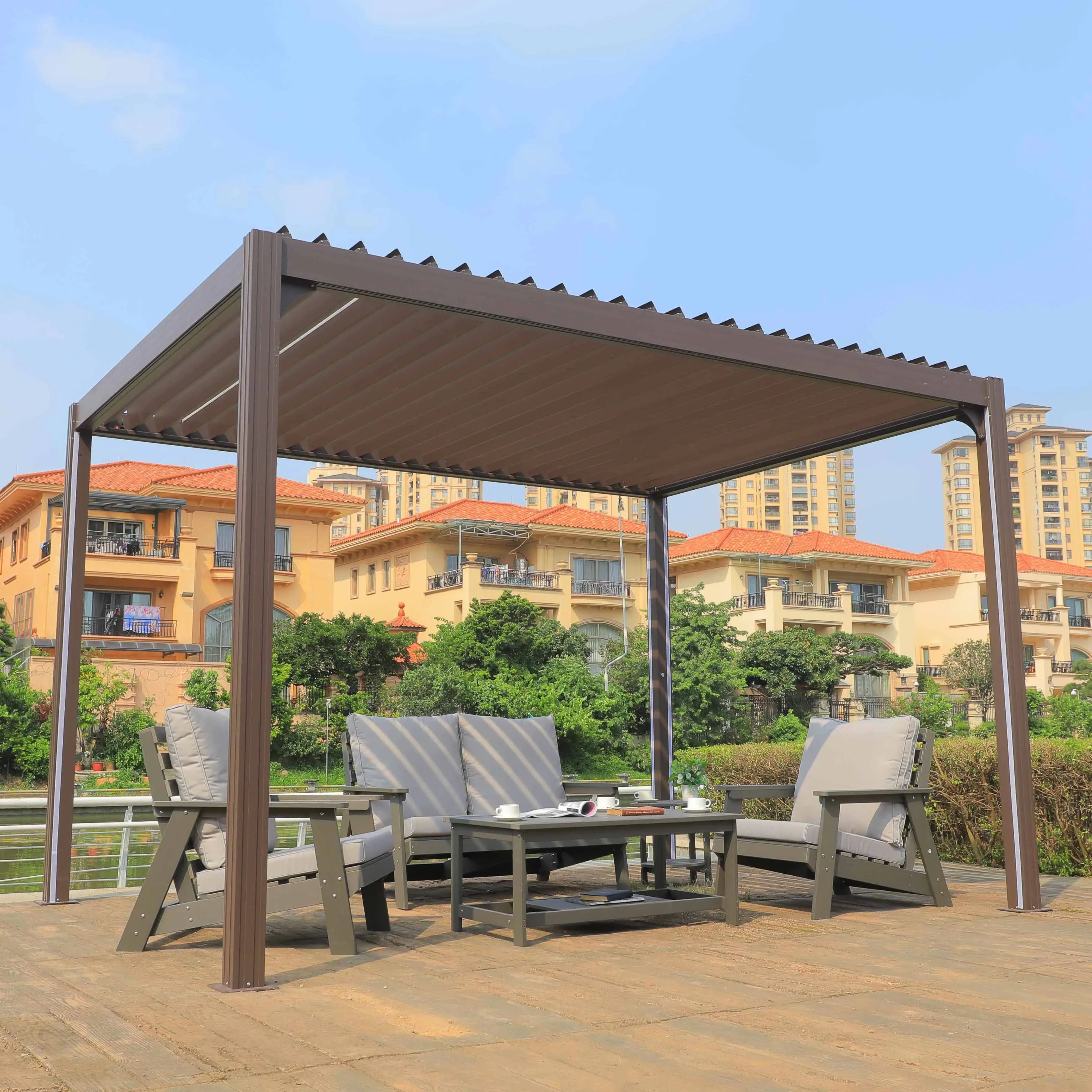 All Season Manual Louver Roof Aluminium Pergolas Garden Canopy Gazebos Outdoor Waterproof Pavilion