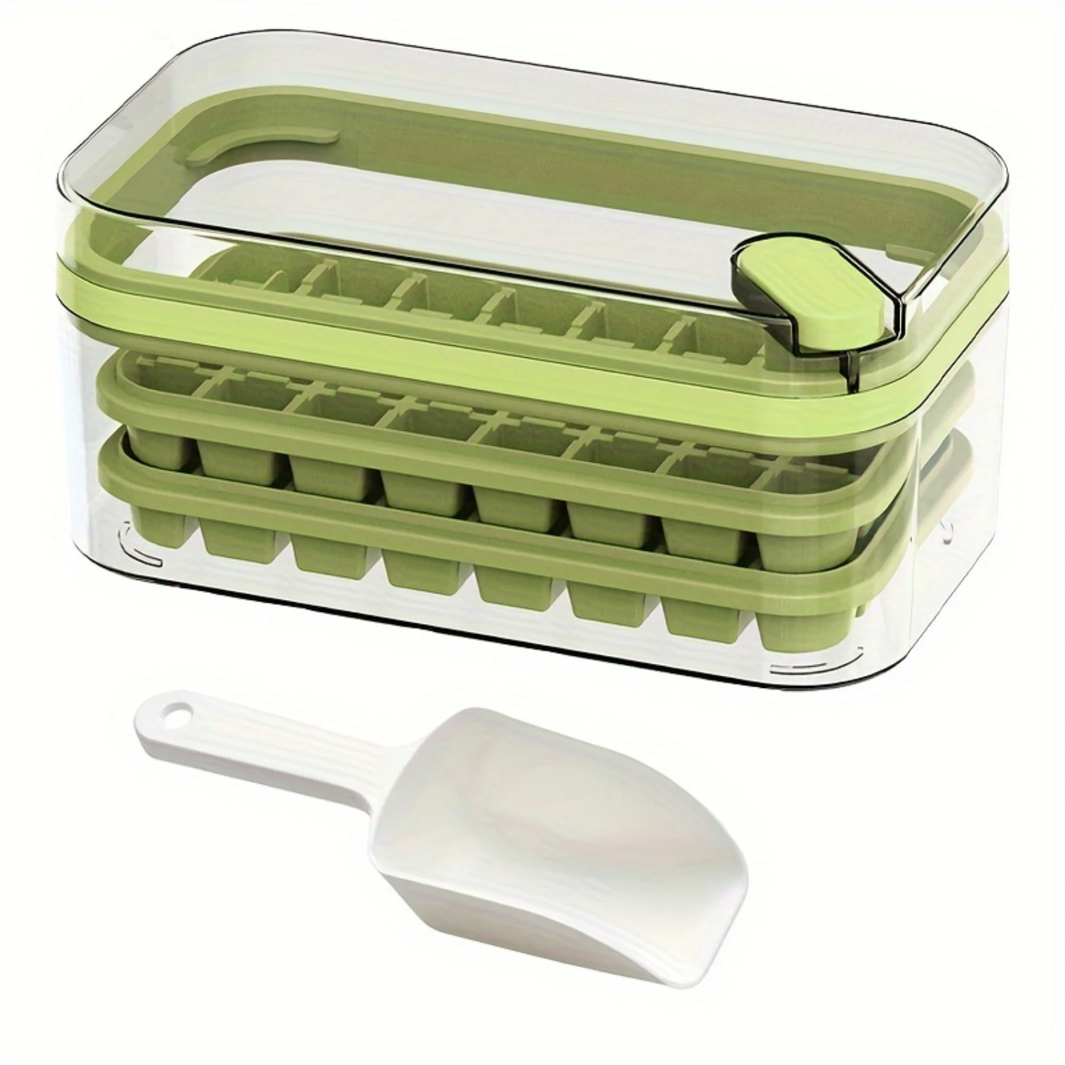 1pc, Ice Cube Tray With  Bin And Scoop, BPA-Free Plastic, For Freezer, Whiskey, Cocktails, Easy-Release, Space-Saving Design, Wi