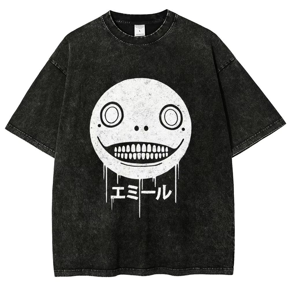Nier Automata Washed New Model T-shirt Oversized Unisex Couples Streetwear Trendy personality Clothes Vintage Loose Classic soft