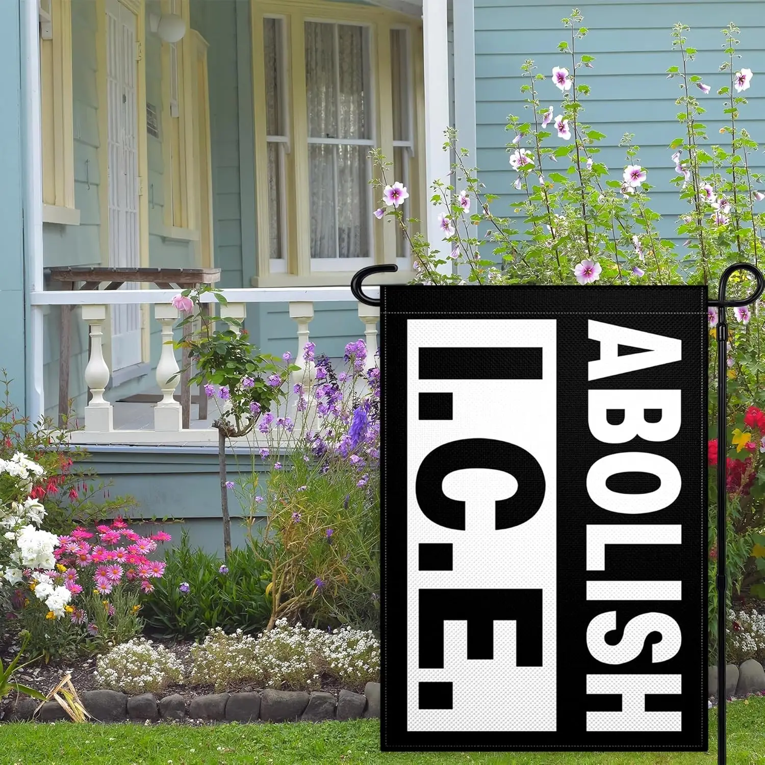 Abolish ICE Garden Flags for Outside 12x18 Inch Double Sided 3 Ply No Human Is Illegal Rally Flags for Lawn Indoor House Out AAS