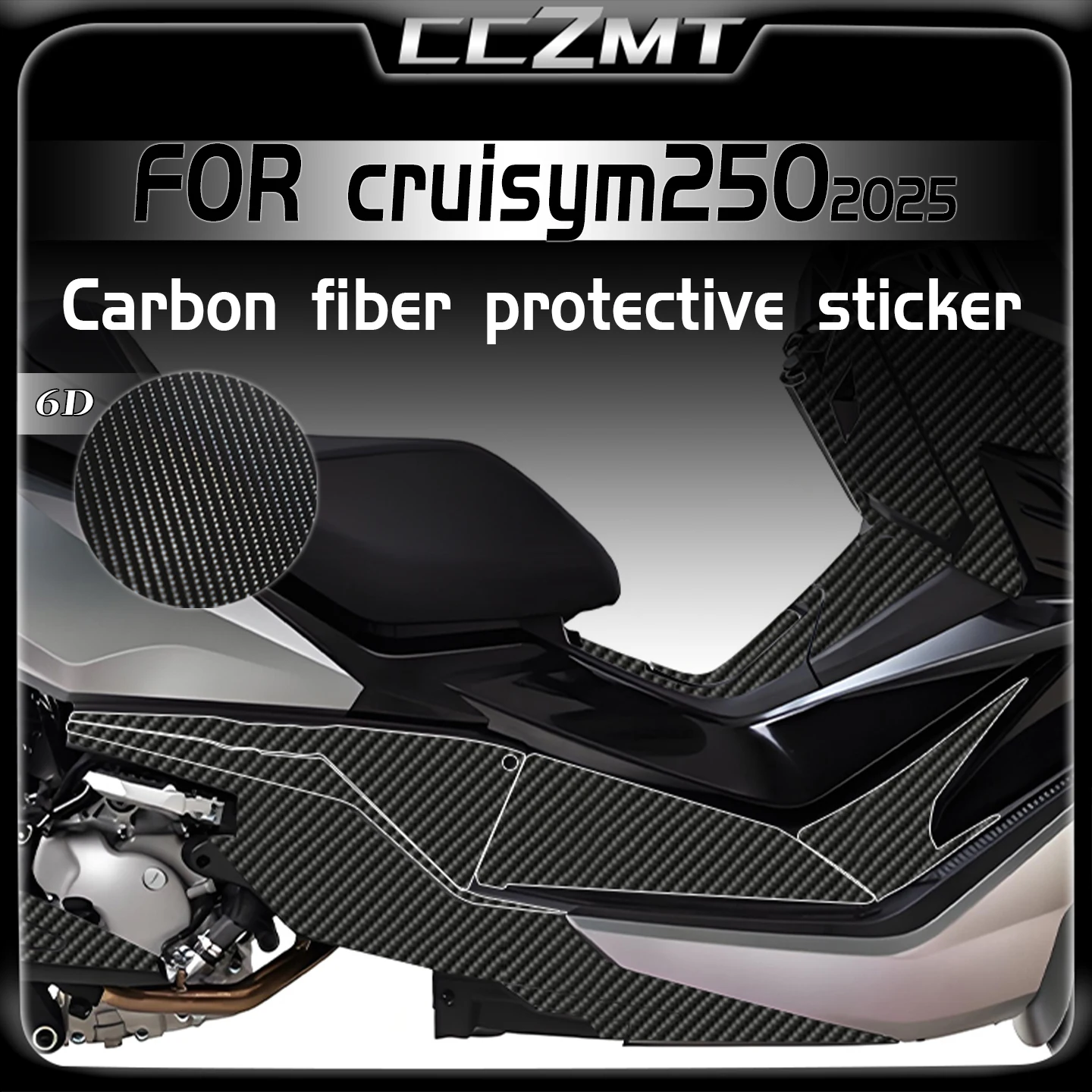 

For SYM Cruisym250 2025 6D Carbon Fiber Decorative Stickers Fuel Tank Protection Stickers Modified Anti Scratch Film Accessories