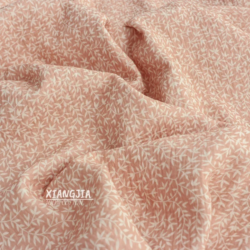 135x50cm Soft Willow Leaf White Shadow Baby Cotton Double Layer Gauze Warm Crepe Fabric Children's Pajamas Sewing Cloth view 4