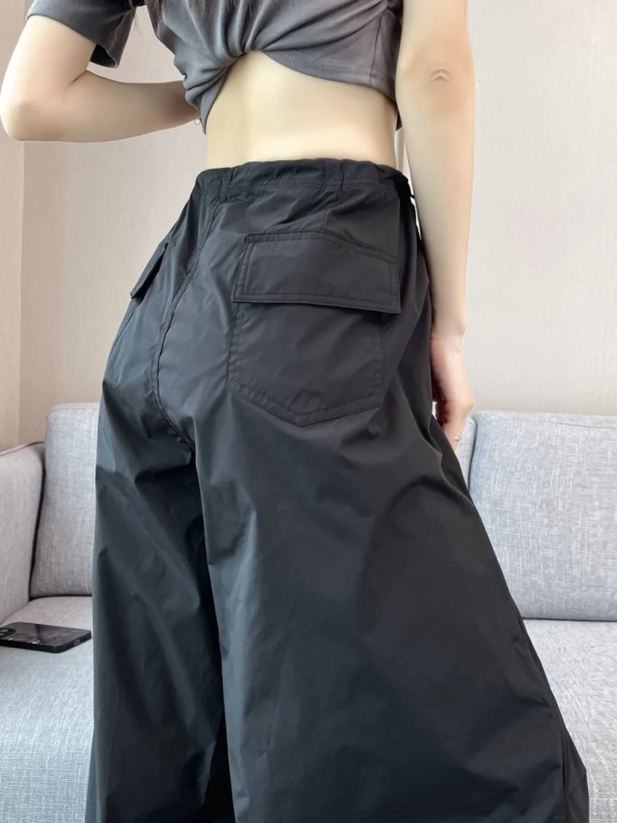 

American Style Ice Silk Quick Dry Work Pants High Waist Loose Casual Wide Leg Trousers Summer Fashion Commute Style Ladies