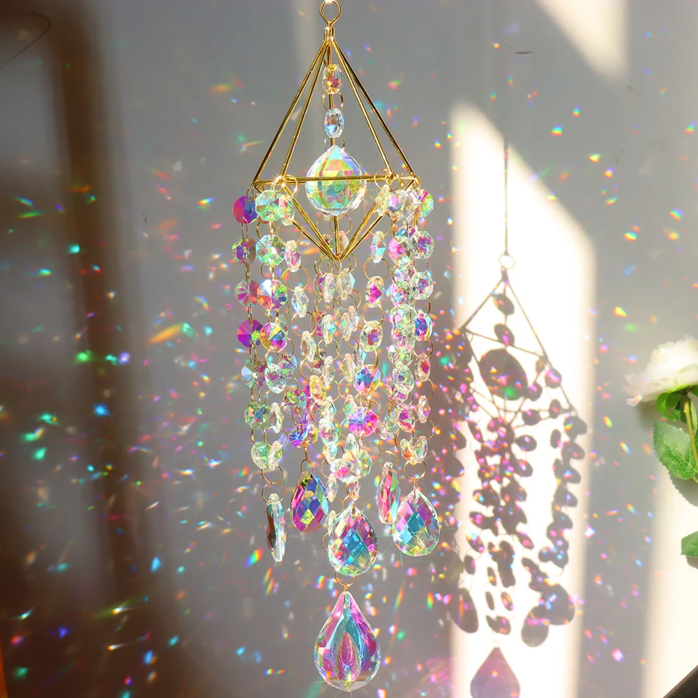 Crystal Wind Chimes Hanging Window Prisms Suncatcher Rainbow Maker Ornament Glass Crystal Jewelry Pendant Home Garden Decoration