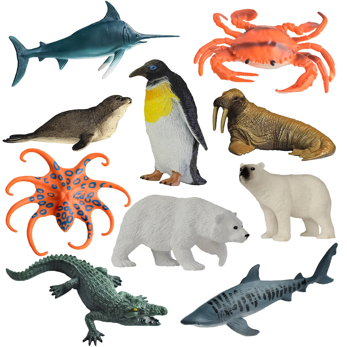 10 أنواع من مجموعات الحيوانات المحاكاة البيئية المائية | الألعاب المعرفية التفاعلية بين الوالدين والطفل | تعليم رياض الأطفال | الحلي الزخرفية | هدايا عيد ميلاد الأطفال | البطريق، التمساح، الختم، السلطعون #5